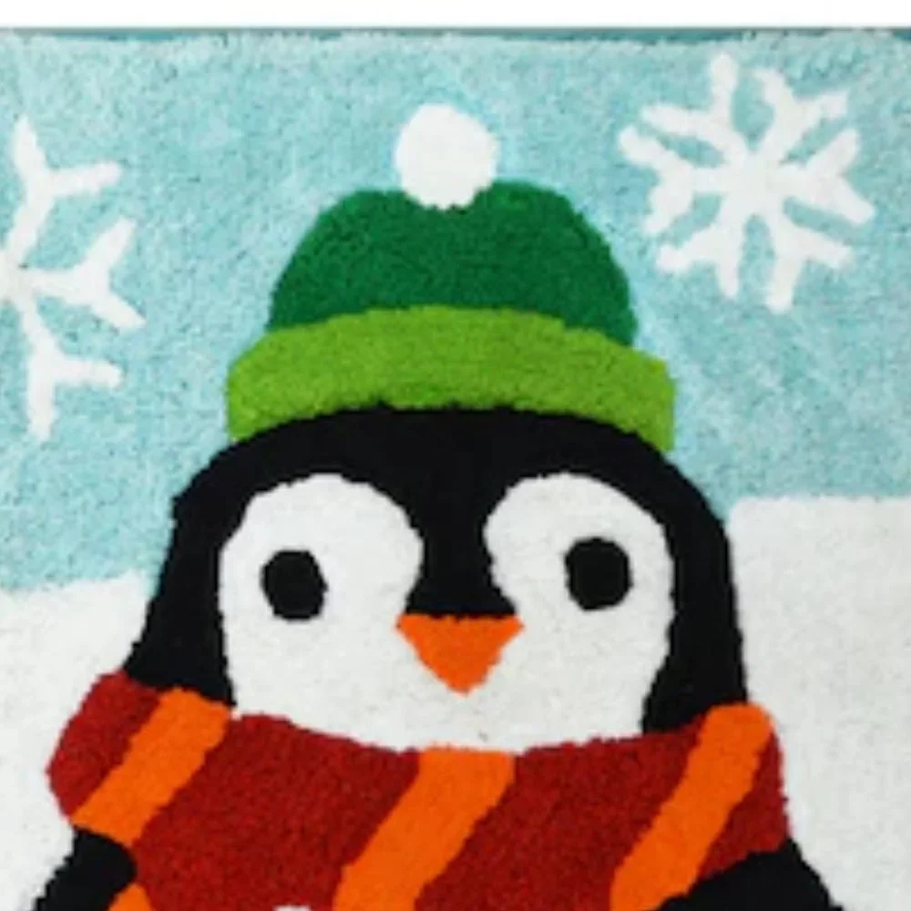 St Nicholas Square Penguin & Snowman Pal Throw Rug 20x30 Cotton Bath Mat